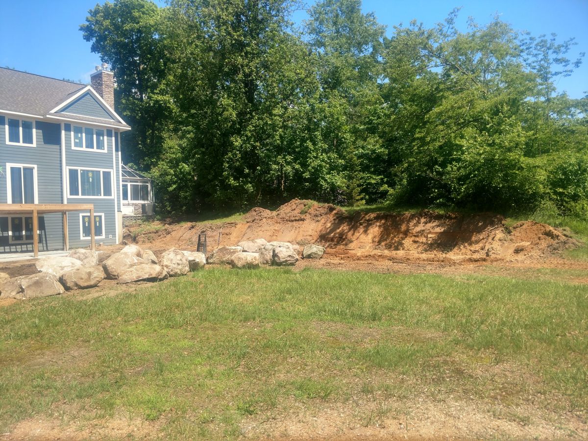 Natural boulder staircase at a Southwest Michigan lakefront property